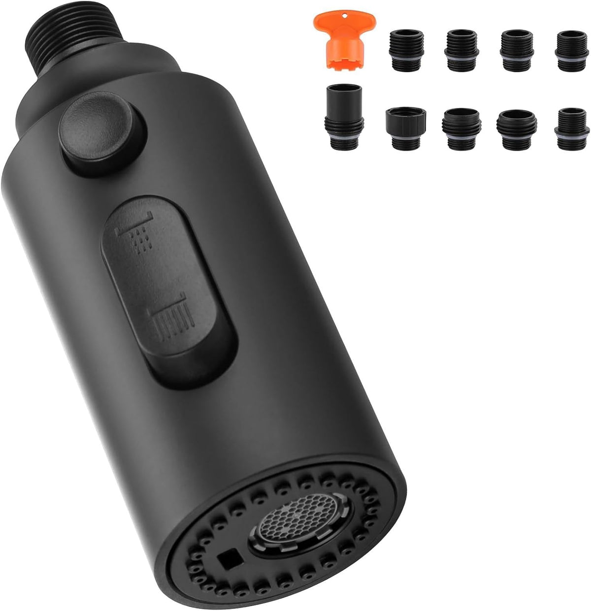 Pull Down Faucet Sprayer Head Replacement, Black 3 Function Pull Out Spray Head Nozzle with 9 Adapters for Kitchen
