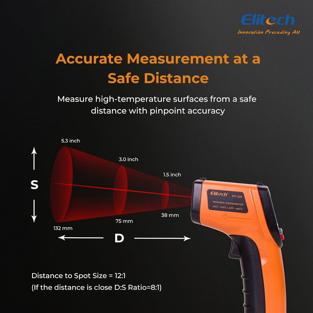 Laser Temperature Gun, Non-Contact Digital Infrared Thermometer, Adjustable Emissivity, Backlight, Handheld for