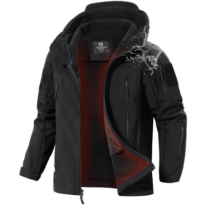 Men's Hooded Waterproof Rain Fleece Lined Softshell Jacket(Black,L)