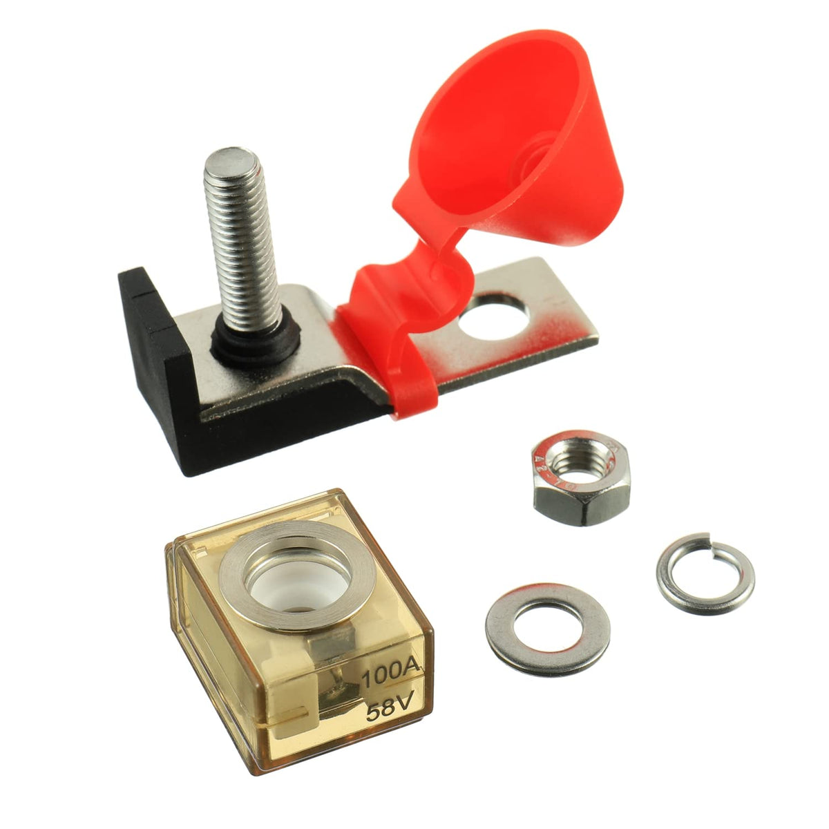 100 AMP MRBF Terminal Block Fuse Holder Single Stud 5/16" (M8) Compact Rated Battery Fuse 100A