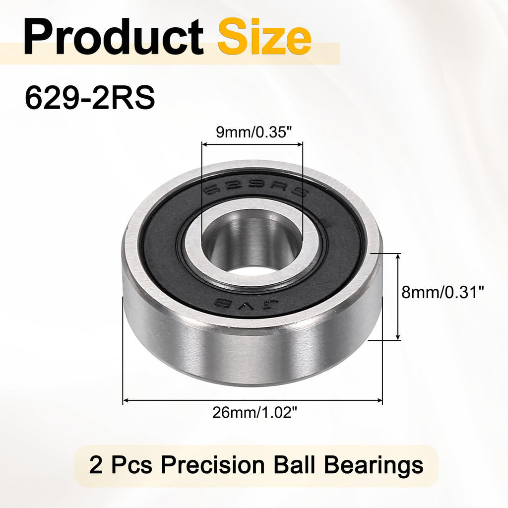 DTGN 2Pcs 629-2RS Deep Groove Ball Bearings ABEC7 9x26x8mm Chrome Steel ZV4