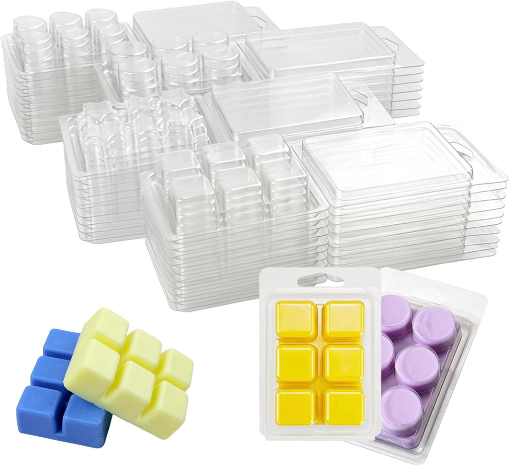 Wax Melt Molds Clamshells 40 Packs, Wax Molds for Candle Making | Clear Plastic Cube Tray Containers for Wickless