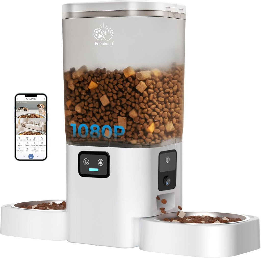 Dual Automatic Cat Feeder with Camera for 2 Cats: 5G WiFi Automatic Dog Feeder with Night Vision, 7L Auto Cat Food