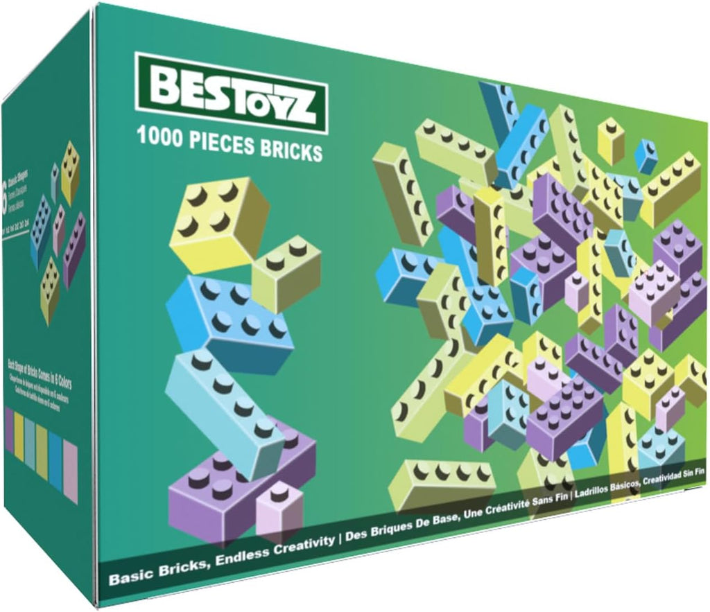 1000 Classic Building Bricks, Bulk Basic Blocks Pieces (6 Pastel Color)