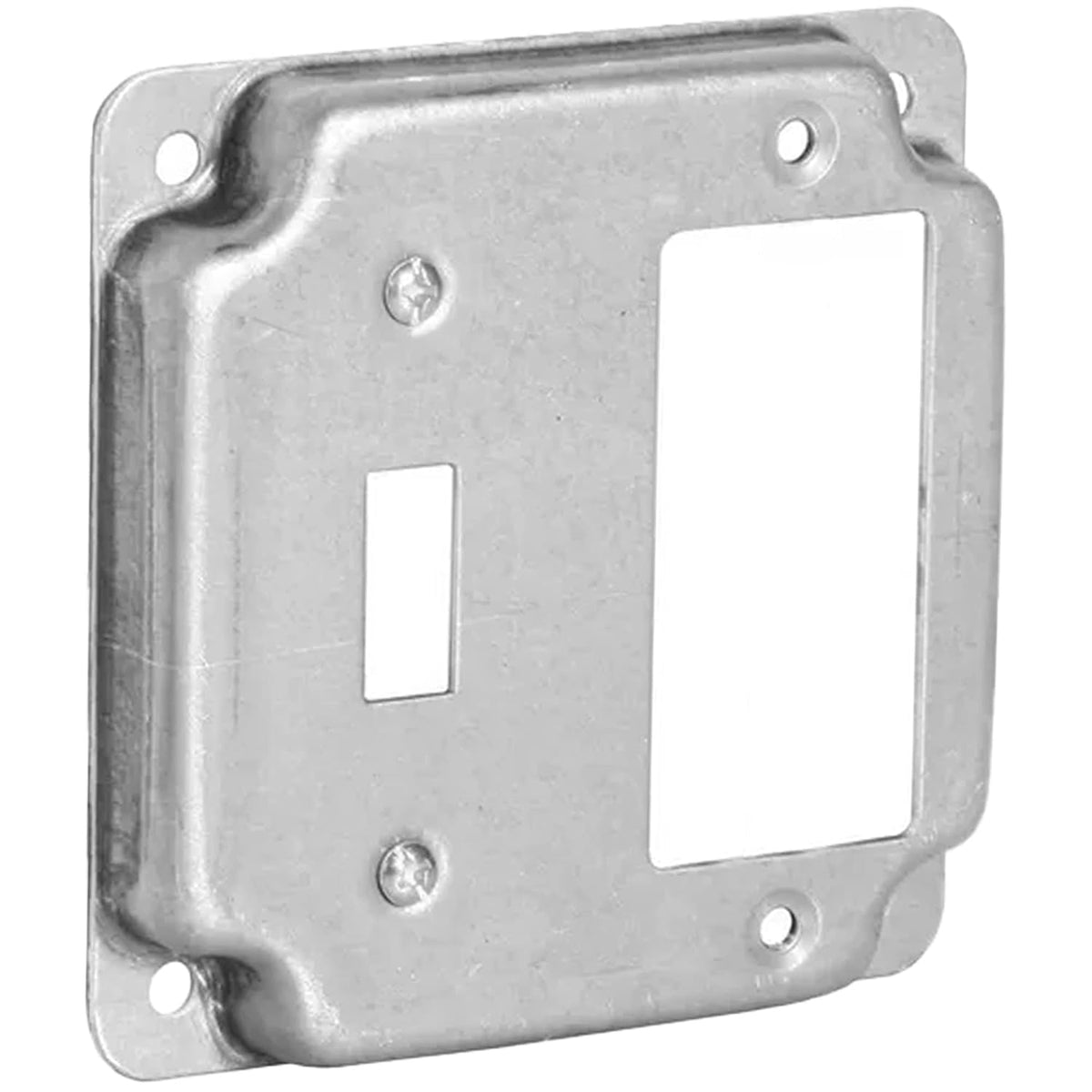 2-Gang Toggle & Rocker Electrical Box Cover, 4" Square, 1/2" Raised Steel