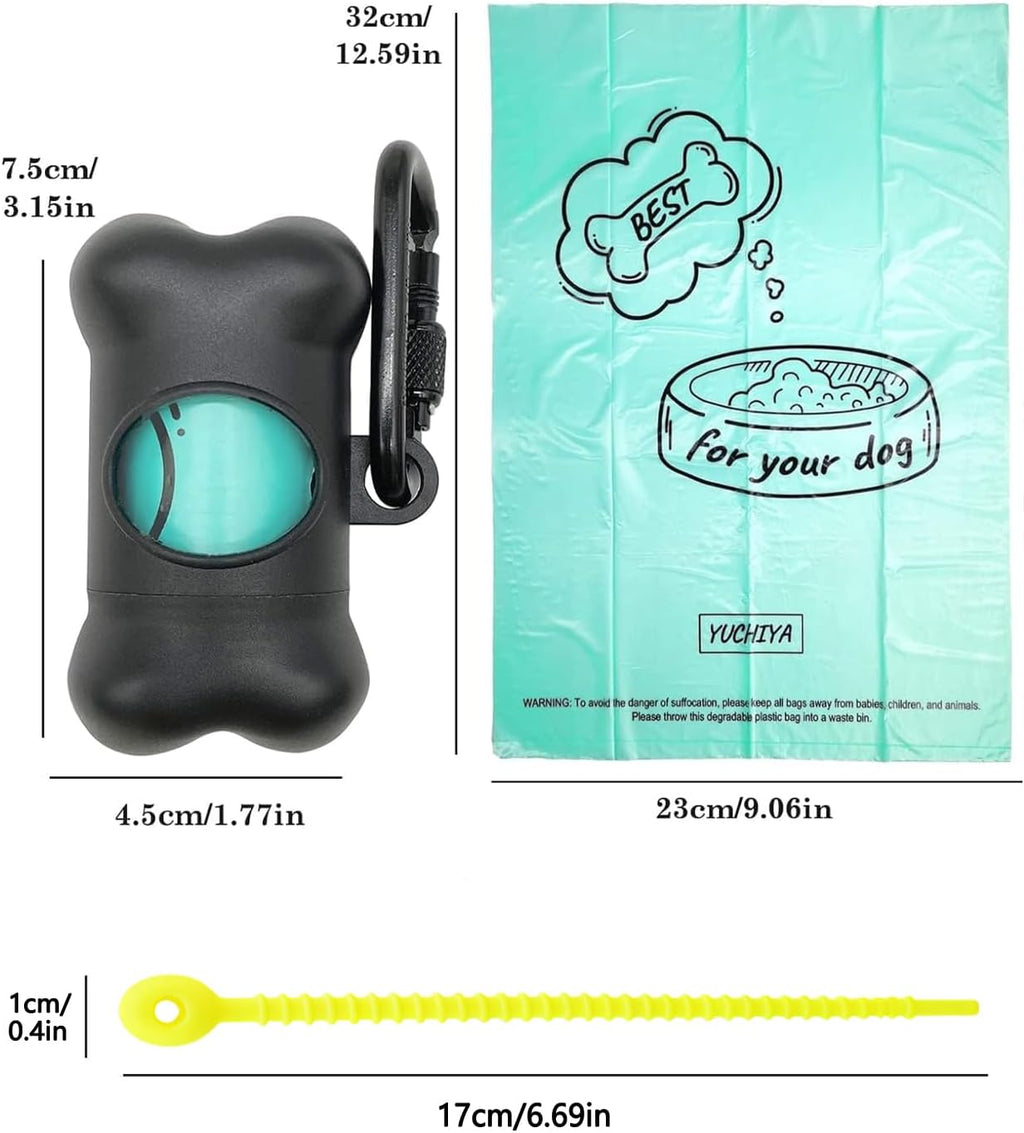 Dog Poop Pickup Bags Holder Dispenser with Standard-Sized Leak-Proof Scented Doggy Waste Bags and Carabiner with