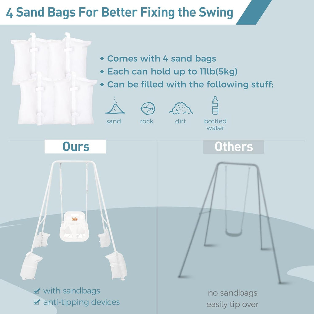 Toddler Swing with Foldable Metal Stand for Toddlers Aged 1~10 Years, 3-in-1 Baby Swing Set with 4 Sandbags for