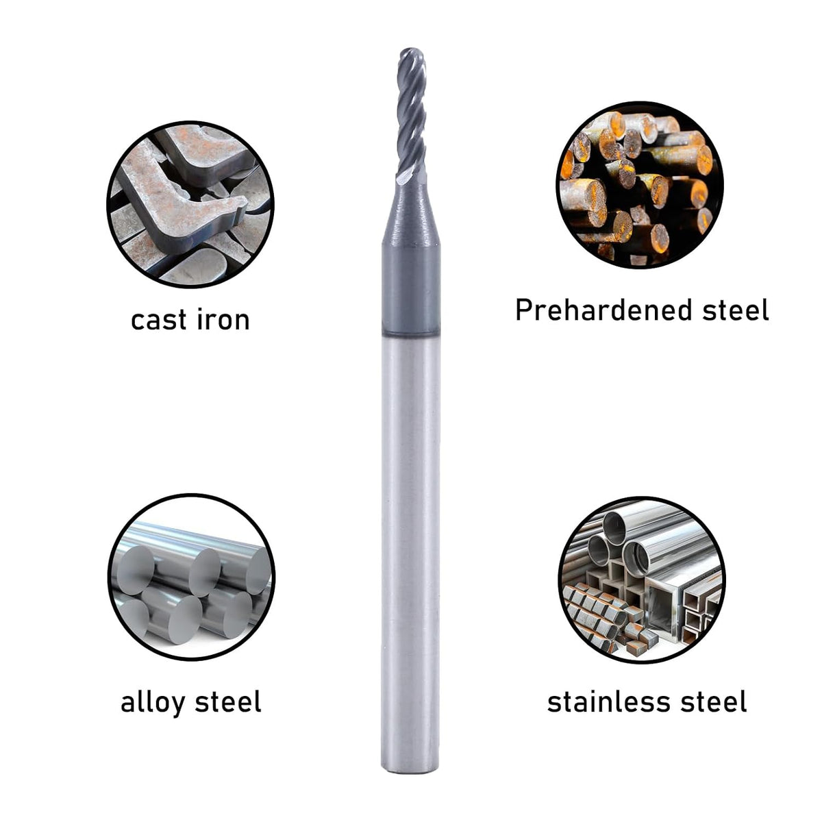1/16" 4 Flute Carbide Ball Nose End Mill 1/8" Shank Diameter 5Pcs