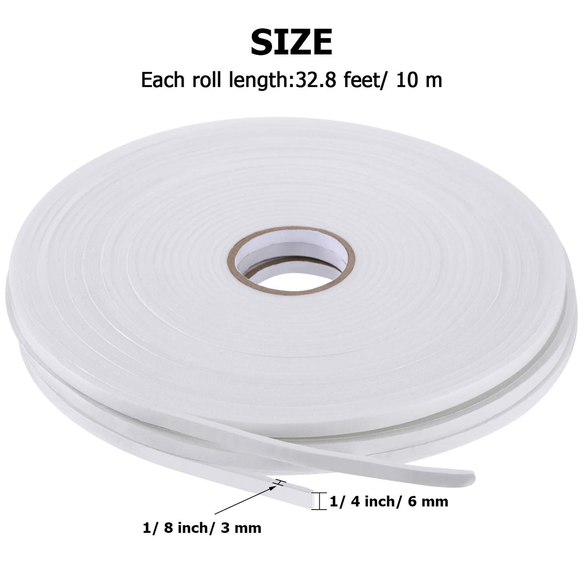 Atuo 3 Rolls Double Sided Foam Tape for Mounting, 1/ 4 Inch by 32.8 Feet