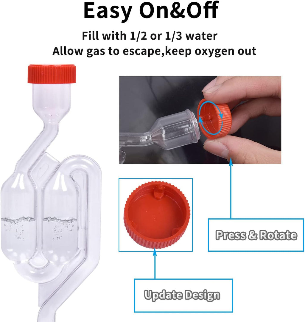 5Pack Fermentation Airlock,Twin Bubble Fermenting Improved High Transparency S Shape with 10pcs Grommets Drilled