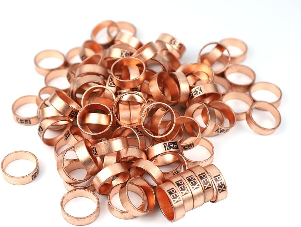 BRONZE PEX Crimp Rings Copper for Pex Pipe Tube System (50, 1 inch)