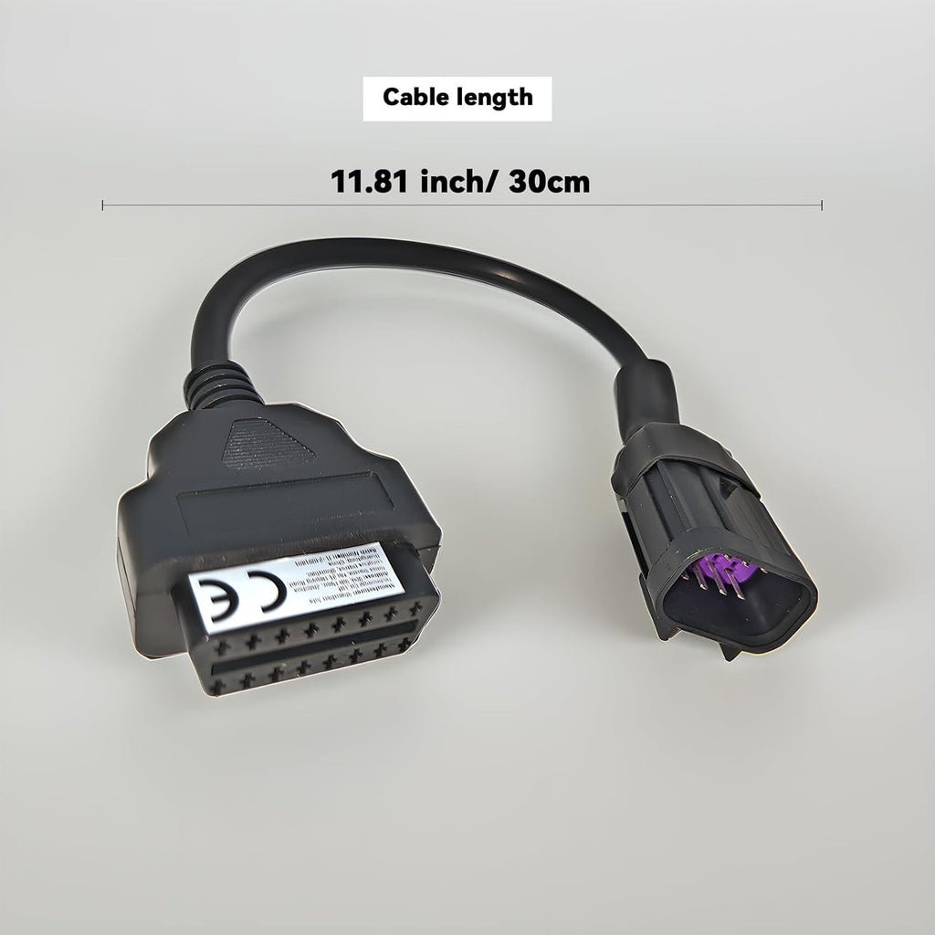 OBDII Motorcycle Adapter Cable - 16 Pin to 8 Pin Polaris Connector for Diagnostic Code Reader Scanner, Fits RZR