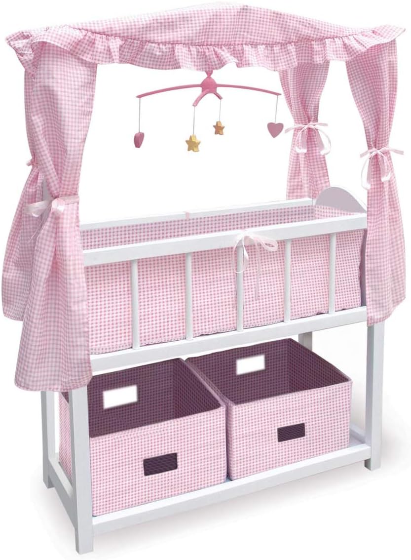 Doll Crib with Bedding, Storage Baskets, Mobile & Personalization Kit - Ideal Nursery Set for Dolls Up to 22 Inches
