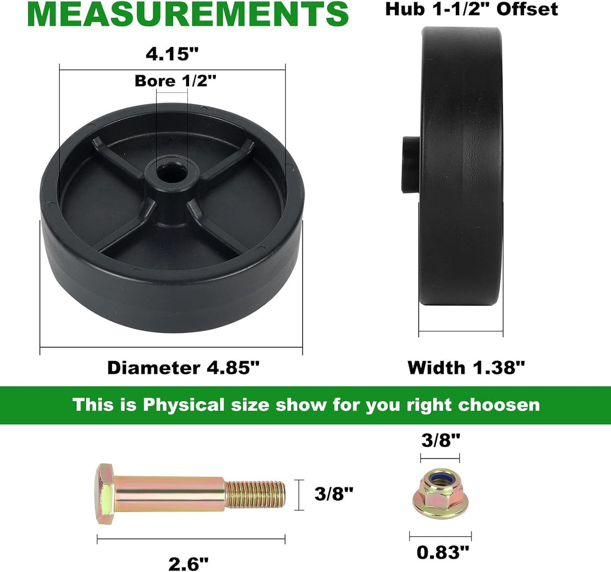 734-04155 and 734-0973 each 2 PCS Mower deck wheel with bolt kits replaces for Toro 112-0677 112-0337,MTD RZT42 RZT50,Cub Cadet XT1-LT42 XT2-LX46,Troy Bilt TB1942,Craftman T240 Tractors