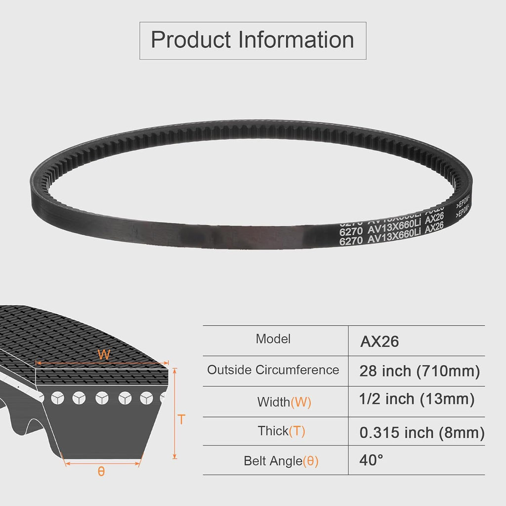 uxcell AX26 EPDM V-Belt, Raw Edge Cogged Industrial Rubber V Belt 1/2" Width x 26" Inside Circumference