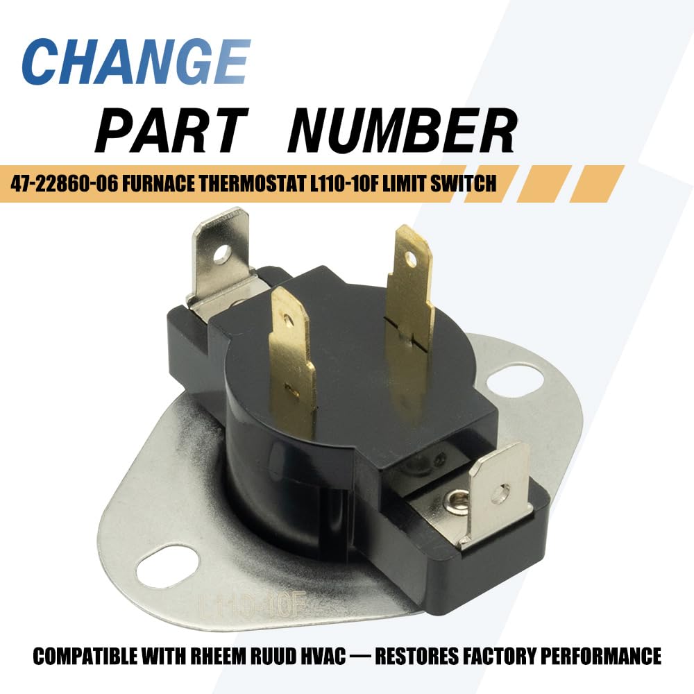 47-22860-06 Furnace Thermostat Auto Reset SPST N/C Limit Switch L110-10F Compatible with Rheem Ruud HVAC Replacements 47-22860-02 47-22860-04