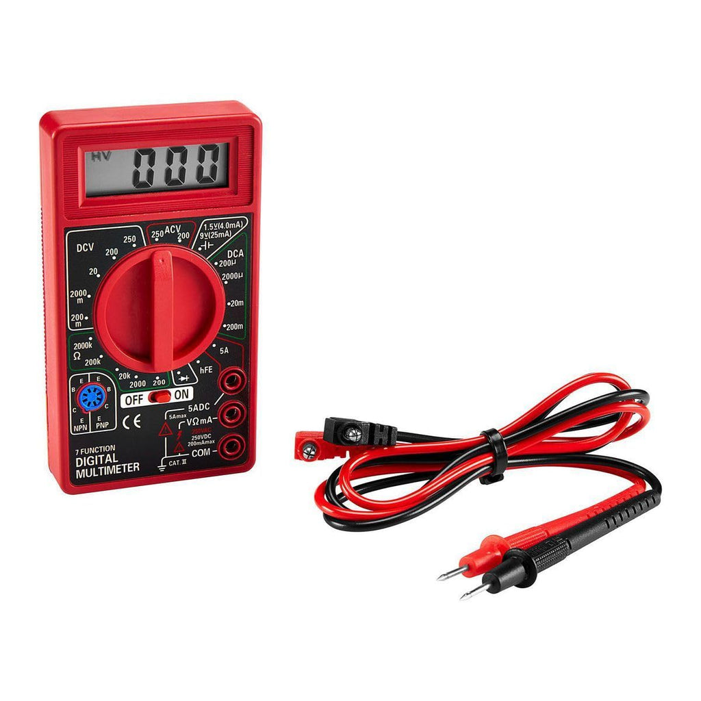 7 Function Digital Multimeter Tests AC Voltage, DC Voltage, DC Current, Continuity, Resistance, Transistor, and Batteries, with Fuse Protection