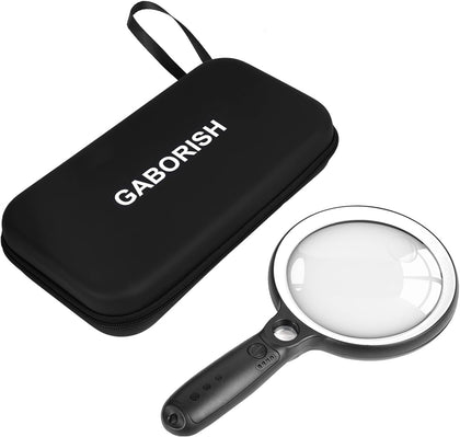 Large Magnifying Glass with 37 LED Light and Case, 10X 20X 45X Handheld Illuminated Lighted Magnifier with 3 Light
