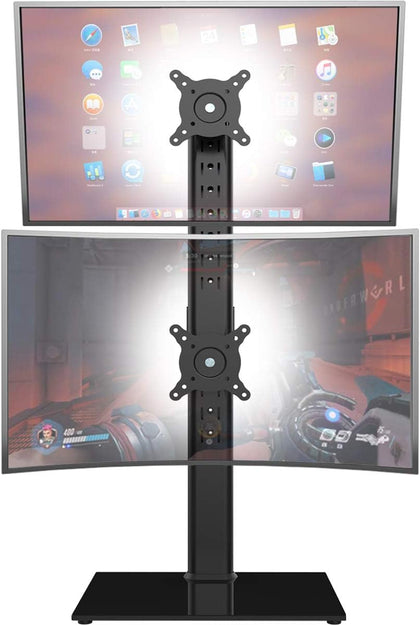 Dual Monitor Stand - Vertical Stack Screen Free-Standing Monitor Riser Fits Two 13 to 34 Inch Screen with Swivel