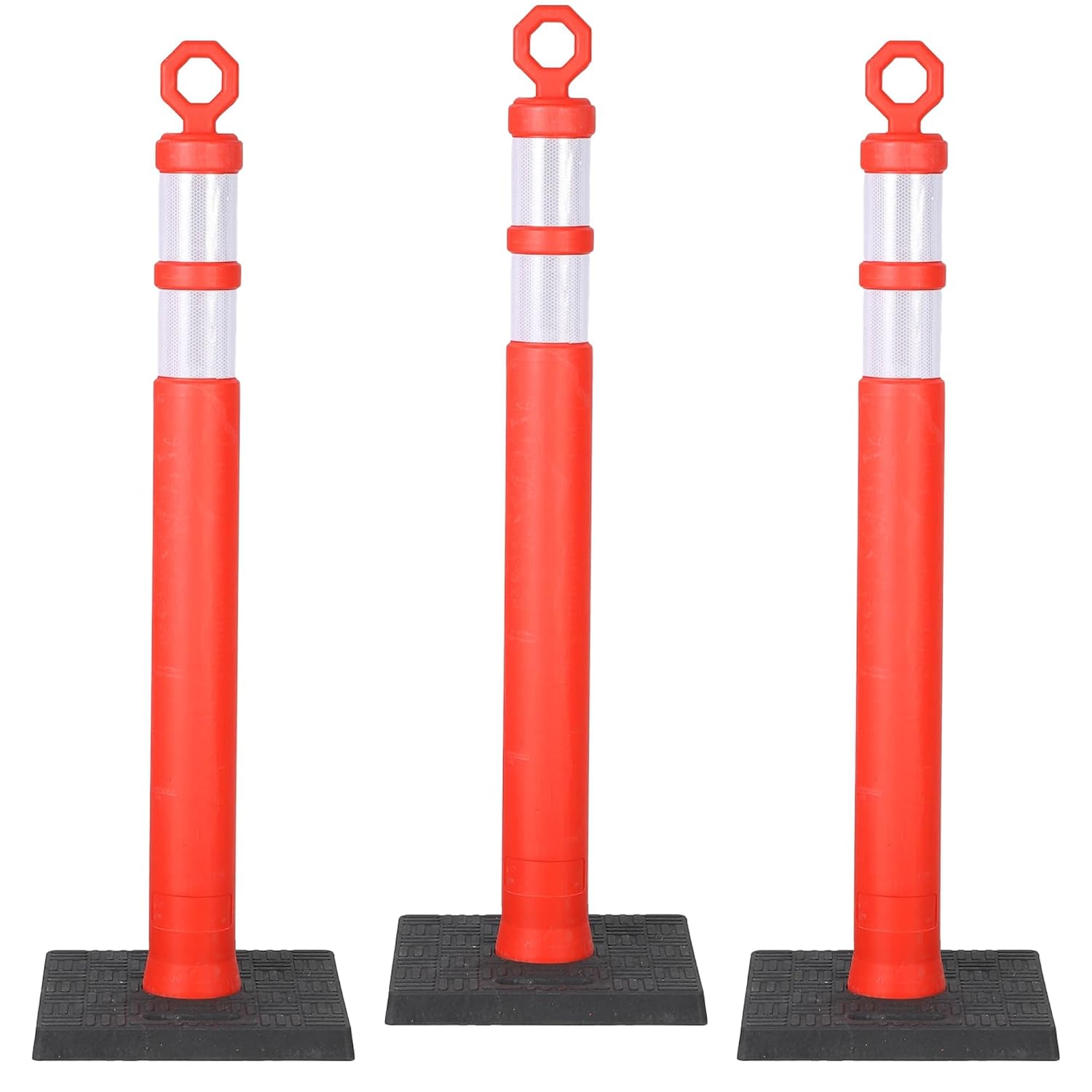 42" Heavy-Duty Traffic Delineator Posts (3 Pack) – Tall Safety Cones with 360° Reflective Collars & Weighted Base for