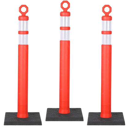 42" Heavy-Duty Traffic Delineator Posts (3 Pack) – Tall Safety Cones with 360° Reflective Collars & Weighted Base for