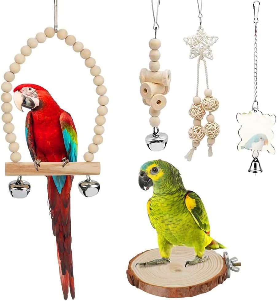 9-Piece Parakeet Toys & Budgie Toys, Bird Cage Accessories Set | Natural wood bird toys include coconut hideaway