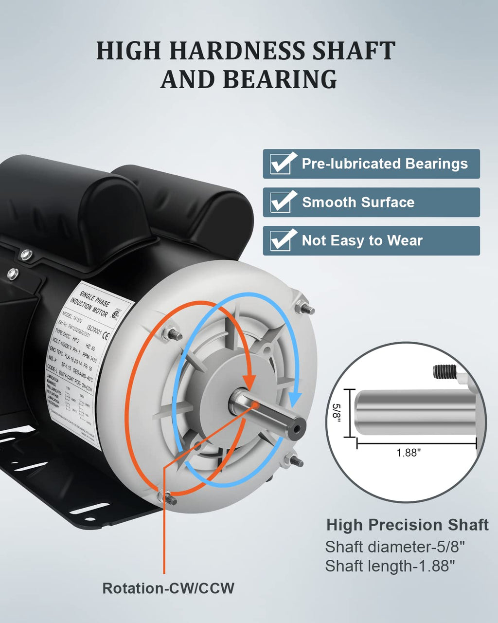 2HP Electric Farm Duty Motor Single Phase 3450RPM 115/230V TEFC CW/CCW