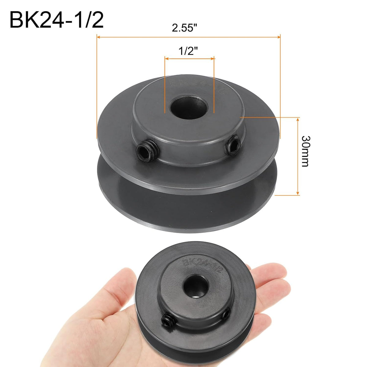uxcell BK24-1/2 V-Belt Sheave 1/2" Bore x 2.55" OD Single Groove Web Sheave