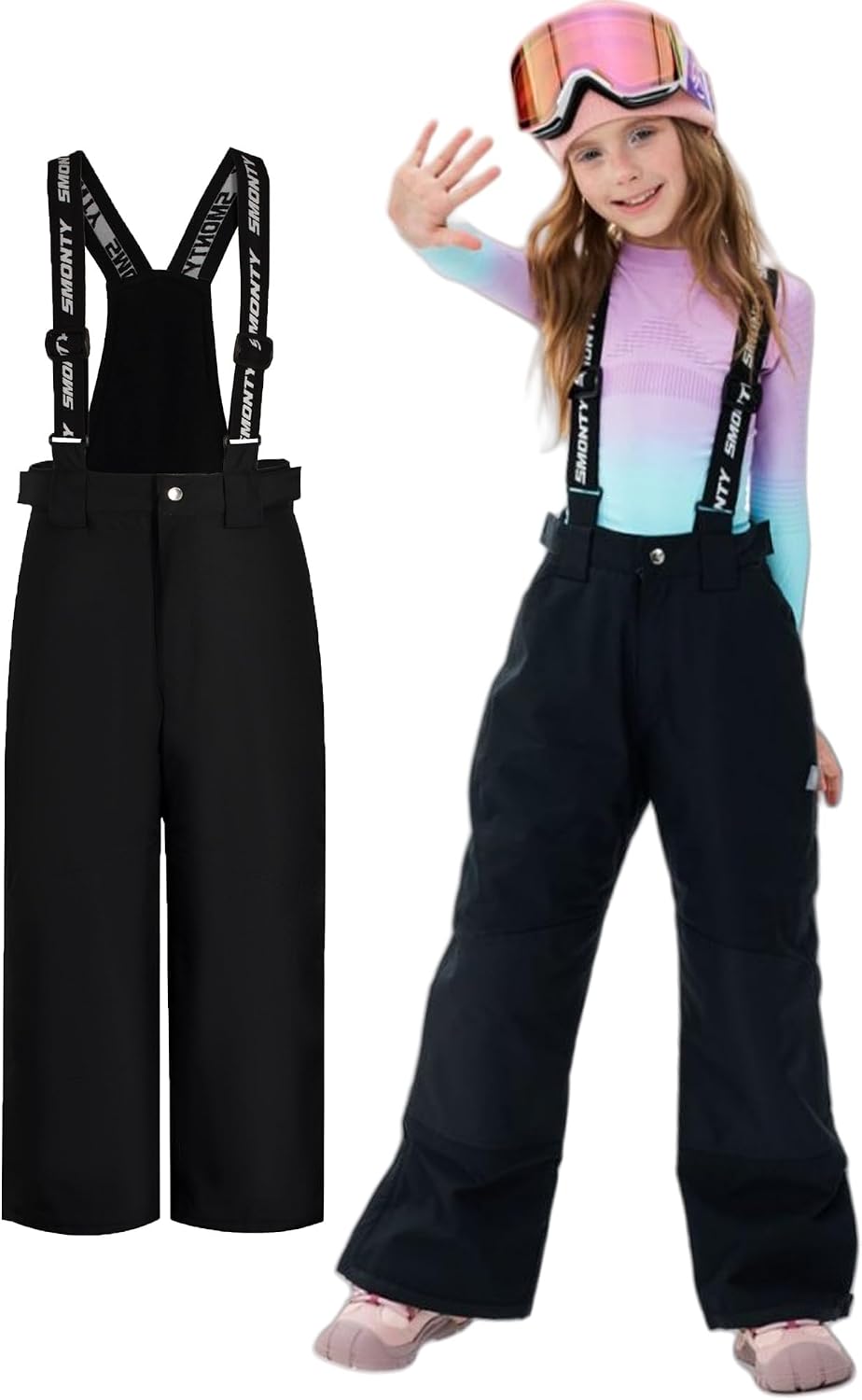 Kids Winter Ski Pant Snow Bibs Boys Girls Snow Trouser Waterproof Windproof Warm Detachable Shoulder Straps(14