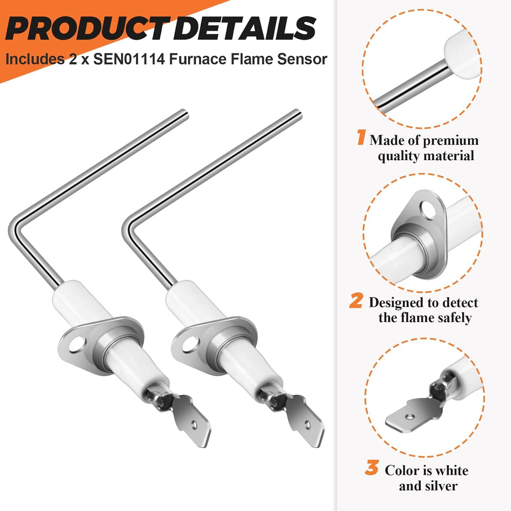 2 Pack SEN01114 SEN0491 Furnace Flame Sensor by Beaquicy - Replacement for Trane XR80 XR90 XB80 XE80 and American Standard Gas Furnace - Replaces SEN00491 SEN0337 B340888P01