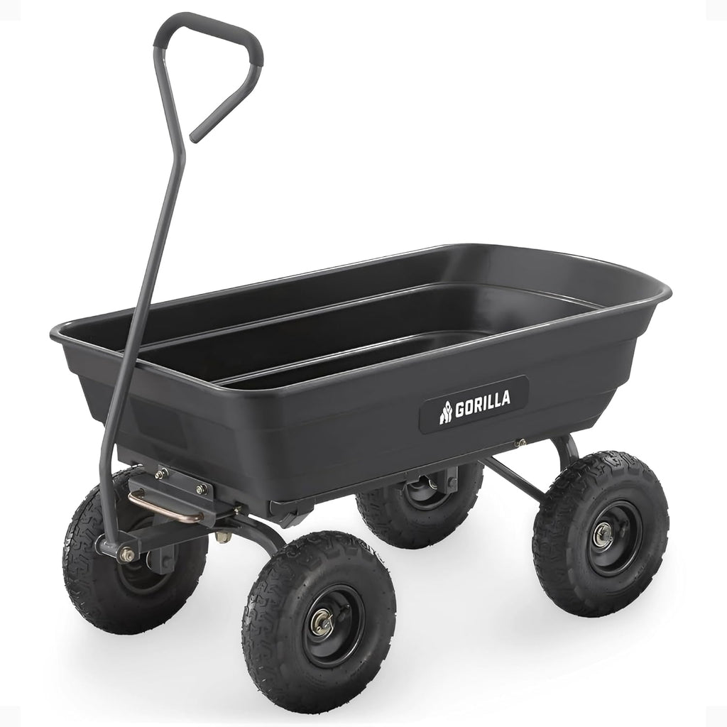 Poly Garden Dump Cart, 4 Cu Ft Tub, 600 lb Haul Capacity, Black – Heavy-Duty Utility Wagon with Quick-Release Dumping
