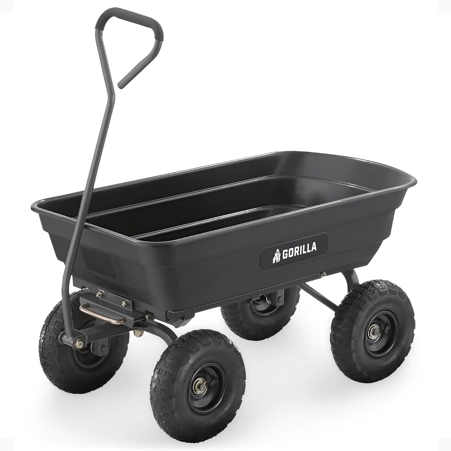 Poly Garden Dump Cart, 4 Cu Ft Tub, 600 lb Haul Capacity, Black – Heavy-Duty Utility Wagon with Quick-Release Dumping