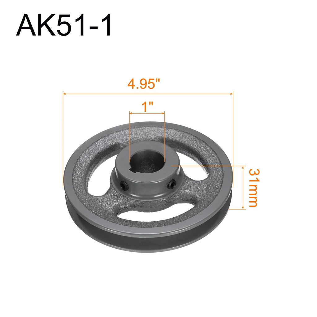uxcell AK51-1 V-Belt Sheave 1" Bore, 4.95" OD, Single Groove Web Sheave