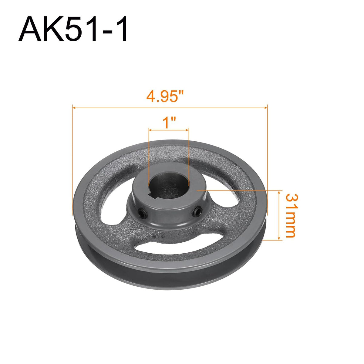 uxcell AK51-1 V-Belt Sheave 1" Bore, 4.95" OD, Single Groove Web Sheave