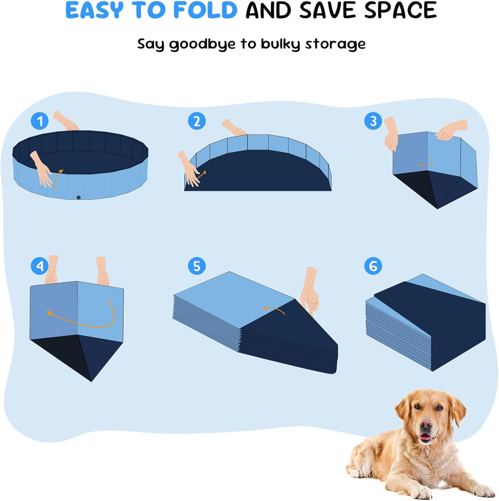 47'' Foldable Dog Pet Bath Pool, Heavy Duty Non-Slip Kiddie Pool, Plastic Pet Wading Pool for Puppy Small Medium