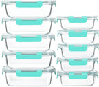 10 Pack Glass Food Storage Containers with Lids, Green