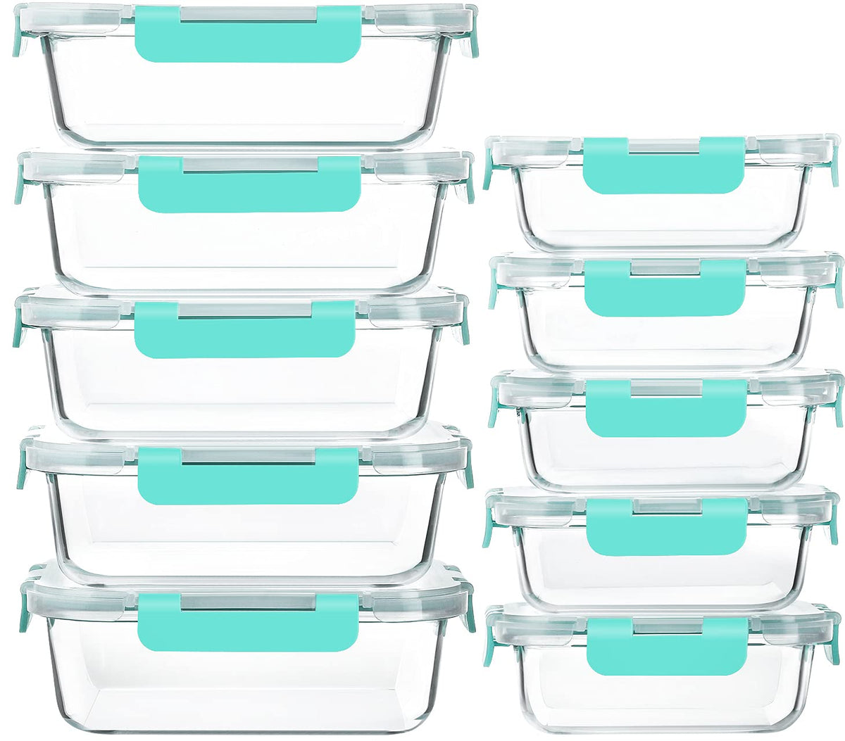 10 Pack Glass Food Storage Containers with Lids, Green