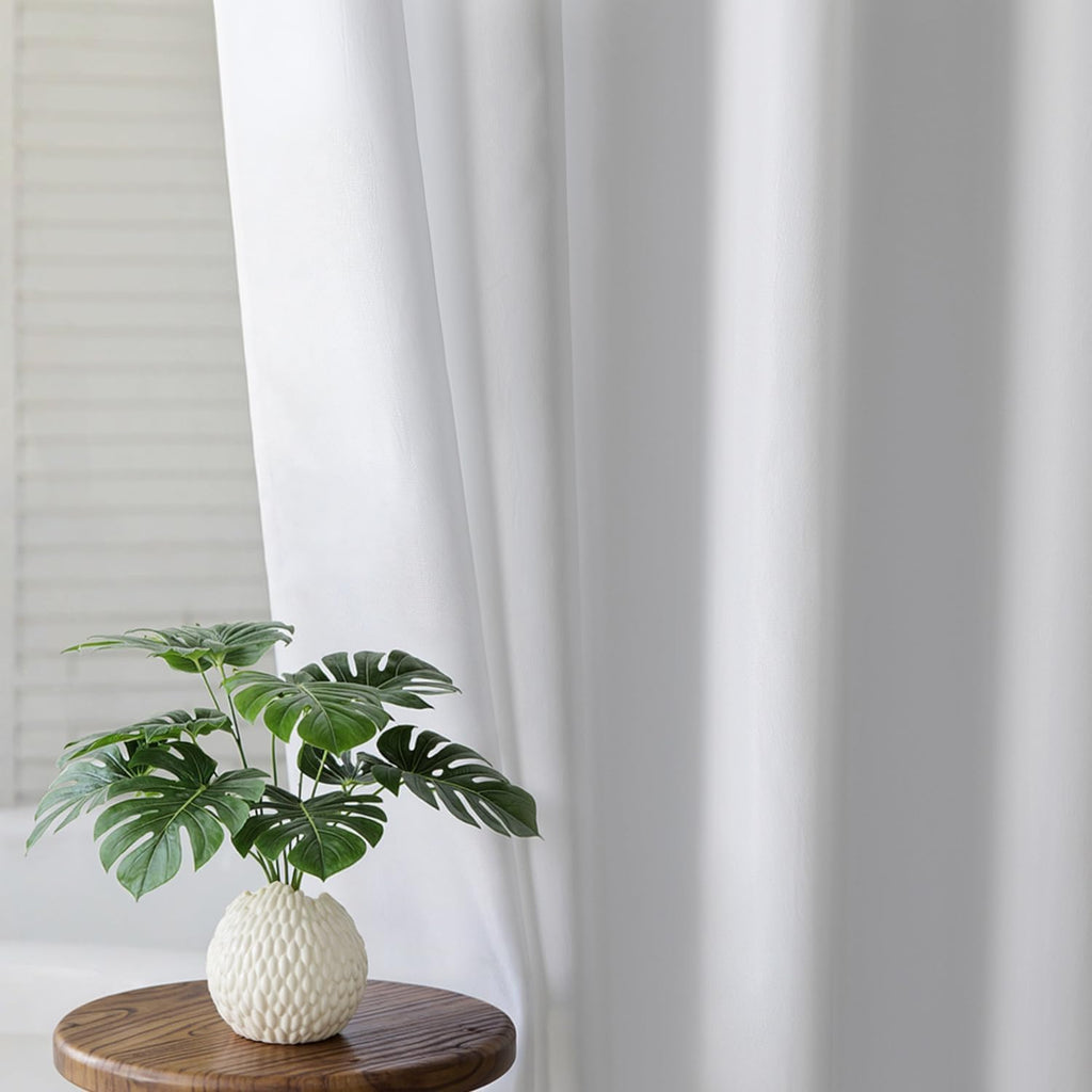White No Hook Fabric Shower Curtain or Liner with Sheer Window | No Liner Included or Needed, One-Piece Design