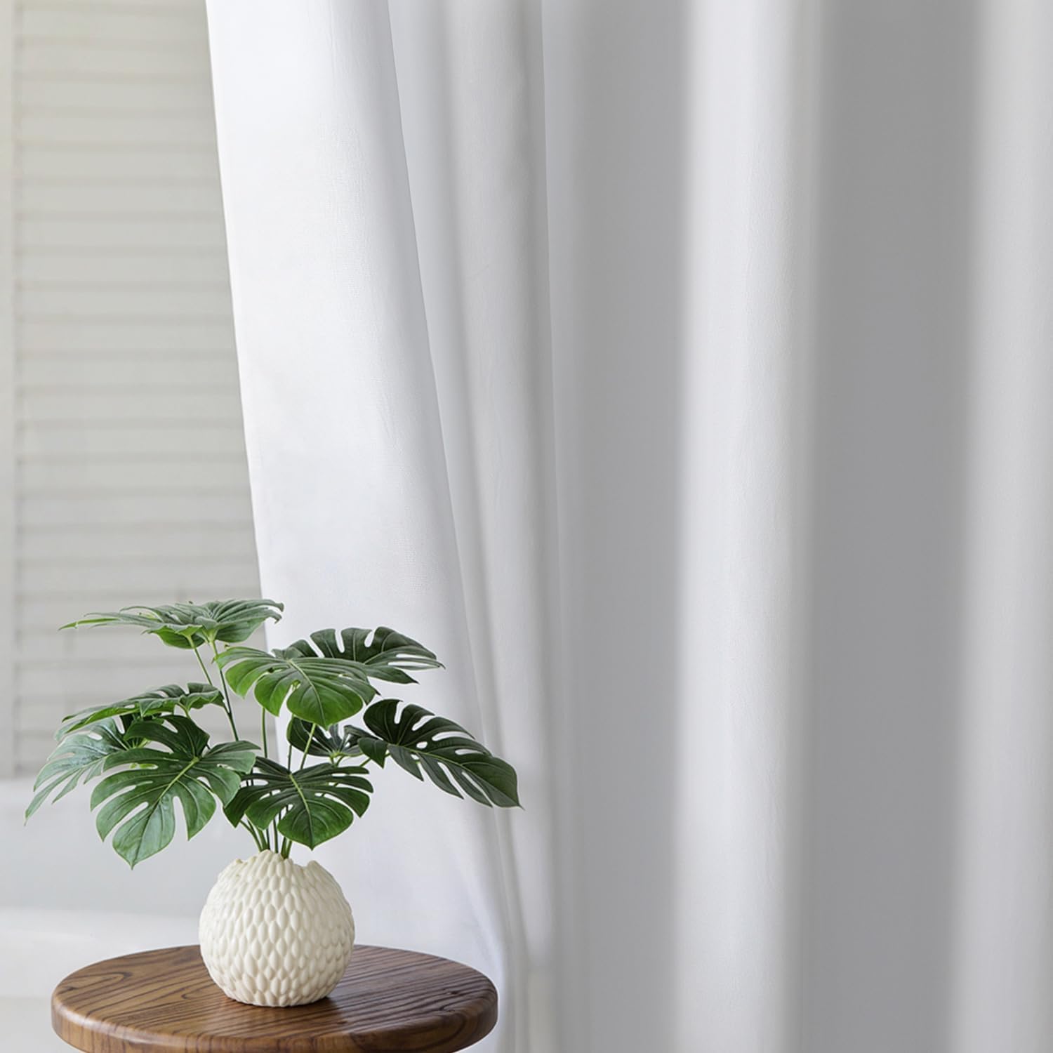 White No Hook Fabric Shower Curtain or Liner with Sheer Window | No Liner Included or Needed, One-Piece Design