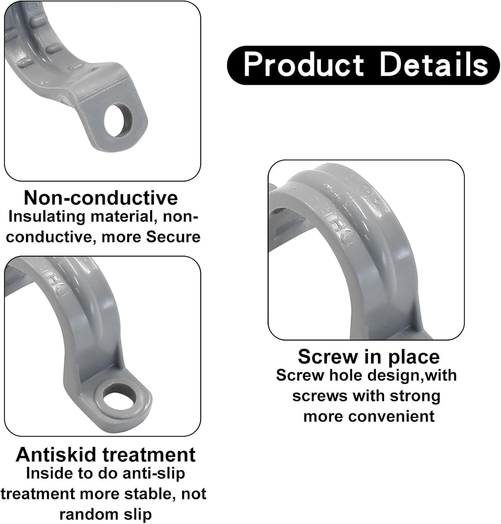 1/2 Inch PVC Pipe Straps, 12 Pack | 2 Holes, Plastic Conduit Pipe Clamps, Pipe Supports for PVC Pipes, Conduit and