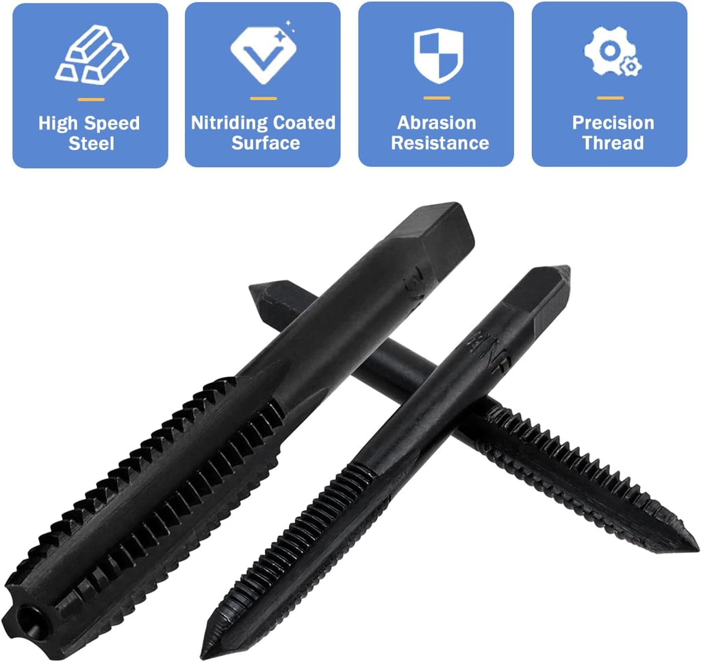 Mesee 14 Pieces Thread Tap Combination Set Nitriding Coated HSS Straight Flute Thread Screw Taps SAE Size Machine Drill Thread Tapping Tool 6-32NC to 1/2-13NC