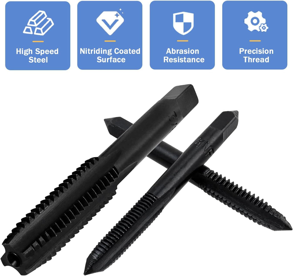 Mesee 14 Pieces Thread Tap Combination Set Nitriding Coated HSS Straight Flute Thread Screw Taps SAE Size Machine Drill Thread Tapping Tool 6-32NC to 1/2-13NC