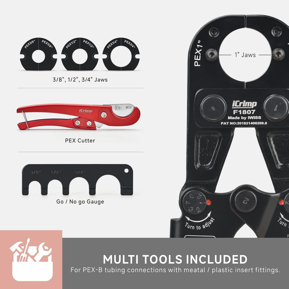 iCrimp Pex Pipe Crimping Tool kit for 3/8,1/2,3/4,1-inch Copper Ring