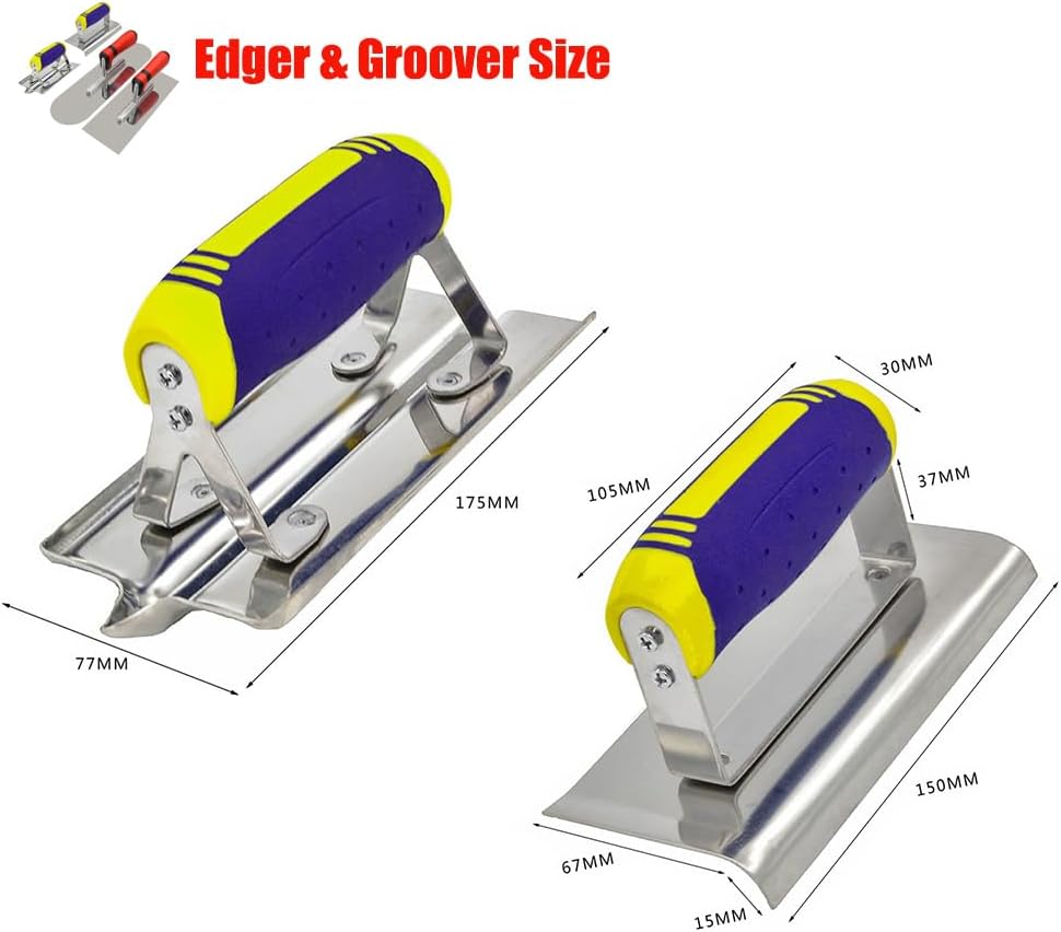 Concrete Tools Set Stainless Steel Flat Finishing Trowel and Pool Trowel Plus Concrete Edger and Groover Stucco