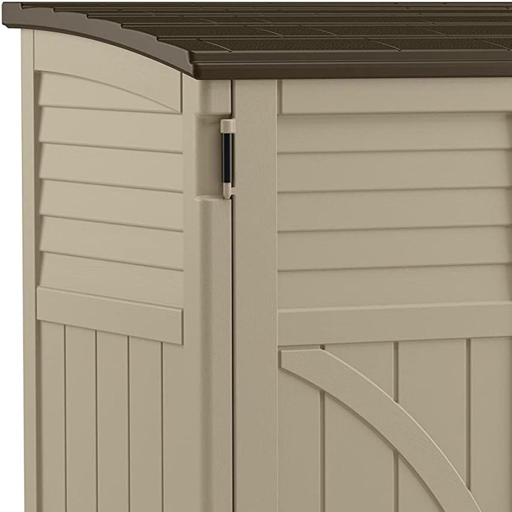 Horizontal Shed, Compact Outdoor Storage System, 34 Cu. Ft. Capacity, Sand & Slate - Lockable Multi-Wall Resin