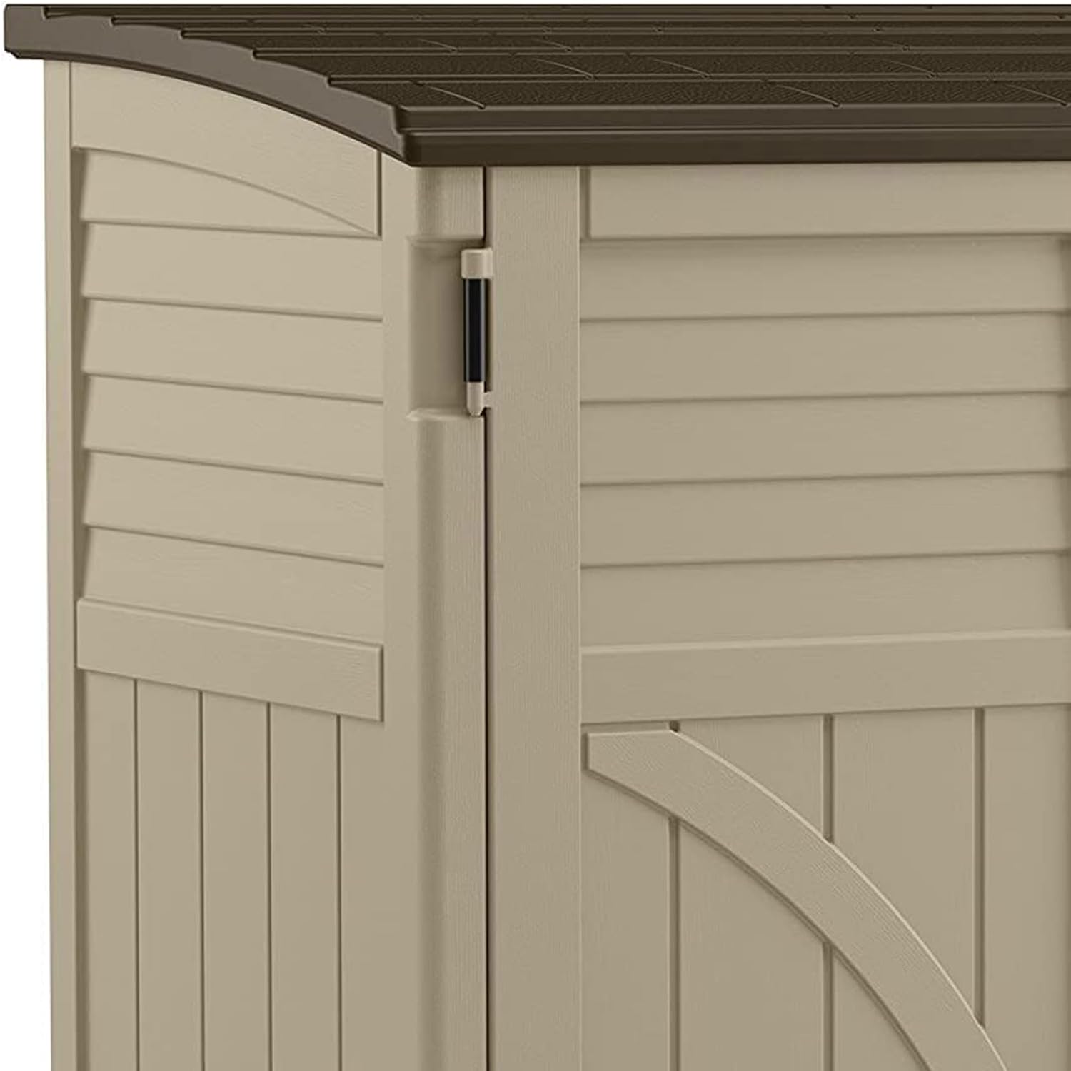 Horizontal Shed, Compact Outdoor Storage System, 34 Cu. Ft. Capacity, Sand & Slate - Lockable Multi-Wall Resin