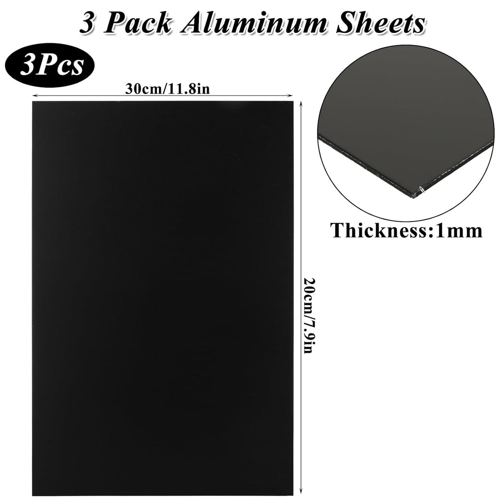 3 Pcs Anodized Aluminum Sheets Metal, 12 x 8 inch Metal Plates Engraving Blanks, 1 mm Thin Black Aluminum Plates
