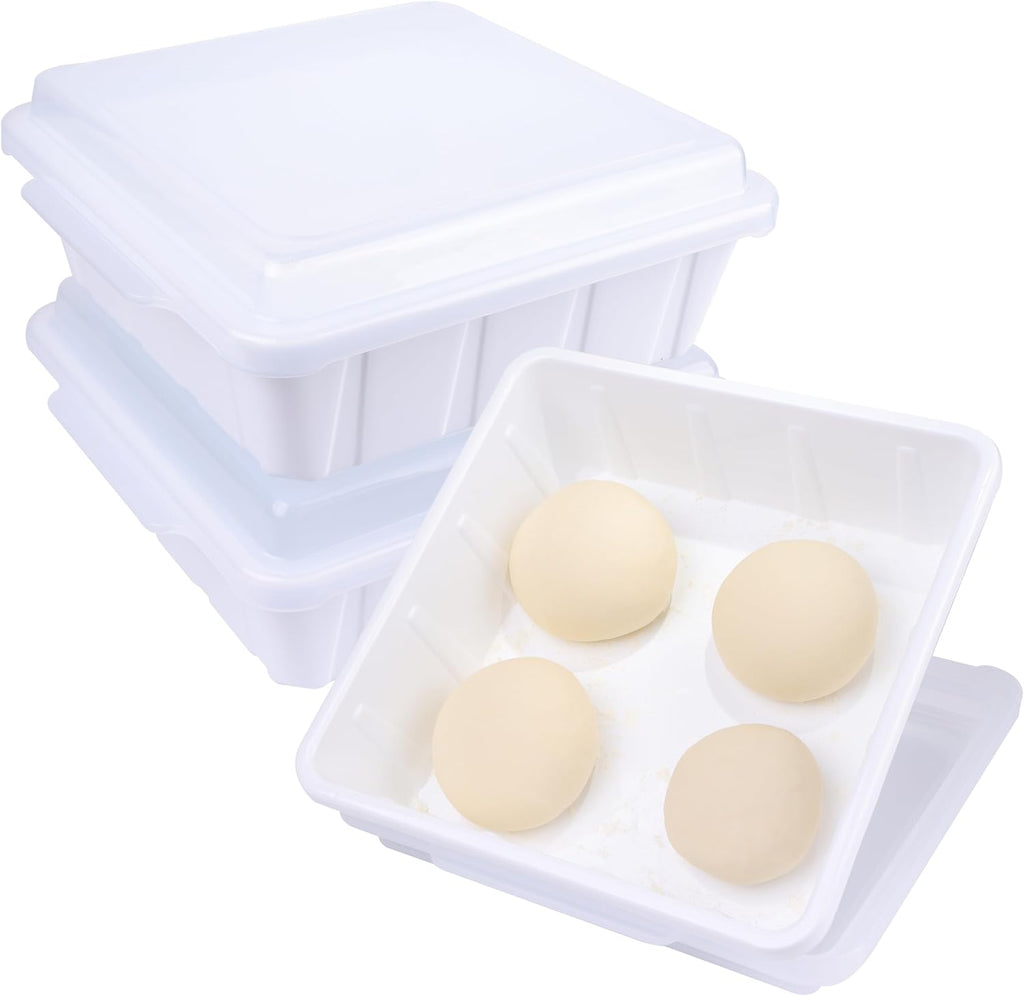 3 Packs Pizza Dough Proofing Box Tray, Home Pizza Dough Containers, Stackable Pizza Storage Container, 1.6 Gal