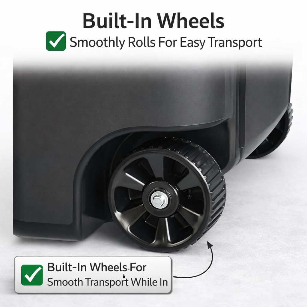 45 Gallon Outdoor Wheeled Trash Can with Lid | Heavy Duty Plastic, Wheeled Garbage Bin, Outdoor Use, Secure Lid