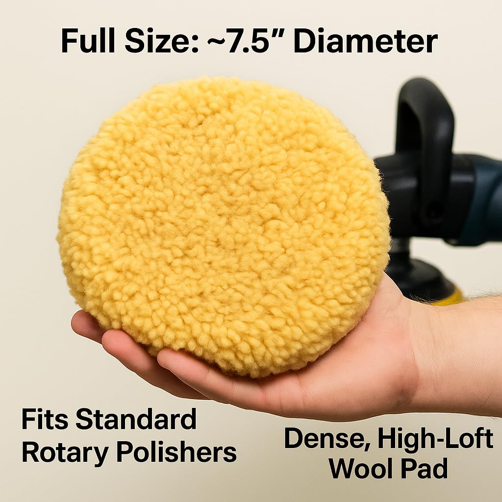 7.5" Wool Polishing Pad 2-Pack – Blended Wool Buffing Pads for Cars, Boats & RVs – Hook & Loop Backing – Removes